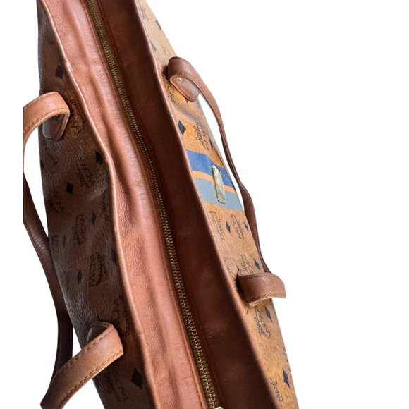Authentic MCM Blue Stripe Tote Cognac Monogram - Picture 9 of 15